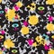 Cute monsters cats and money seamless pattern.