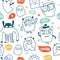 Cute monsters doodles seamless pattern