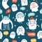 Cute monsters doodles seamless pattern