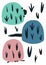 Cute monsters are hiding behind colourful hills. Simple kids drawing with pastel colours. Pink, cyan and blue with black