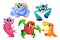 Cute monsters set, cartoon funny vector characters