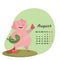 Cute month calendar with pig for August 2019