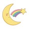 Cute moon and rainbow kawaii character