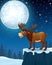 Cute moose cartoon in the winter night background