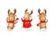 Cute Moose or Reindeer celebrate winter holidays happy expression - they jumping up - vector illustration isolated on transparent