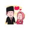 Cute moslem couple cartoon character design isolated