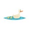 Cute mother duck swim with ducklings on little lake. Farm animals. Cartoon style vector illustration