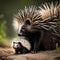 Cute mother porcupine with her baby - ai generated image