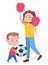 Cute mother and son playing soccer and cheerleader