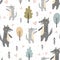 Cute mother wolf with her baby pup seamless pattern