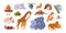 Cute mothers and babies animals set. Wild mom and cub. Mammals families, adult big parent and little small calf child
