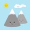 Cute mountains between clouds and sun design. vector illustration