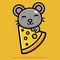 Cute mouse animal cartoon character who loves cheese while hugging big cheese