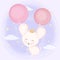 Cute mouse and balloons hand drawn animal illustration watercolor on purple