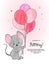 Cute mouse with balloons watercolor vector illustration.