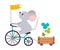 Cute Mouse Biking or Cycling Riding Bicycle Pulling Trolley with Trifoil Vector Illustration