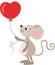 Cute mouse brown holding a heart shaped balloon