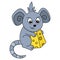Cute mouse is carrying delicious cheese food, doodle icon image kawaii