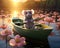 cute mouse in a fantasy boat.