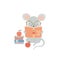 Cute mouse with glasses reading a book. Funny cartoon rat studying hard. Humanized symbol of 2020 Chinese animal zodiac