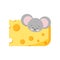 Cute mouse head looking out of hole in cheese