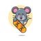 Cute mouse mascot cartoon character with skateboard.