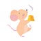 Cute Mouse with Pointed Snout and Rounded Ears Carrying Cheese Slab Vector Illustration