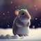 A cute mouse in the snow fall digital art