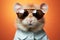 Cute mouse wearing sunglasses on solid orange background. Generative AI