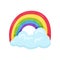 Cute multicolored rainbow with big blue cloud. Weather symbol. Decorative wall sticker for children room. Flat vector