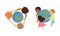 Cute Multicultural Kids Holding Hands together around the World, Friendship, Unity, Earth Planet Protection Cartoon