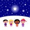 Cute multicultural Kids singing Christmas sign