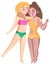 Cute multiracial girls in colorful swimsuits hugging each over. Bodypositive concept. Female Swimwear Design