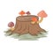 Cute Mushroom on the stump Vector illustration.