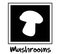 Cute mushrooms collection on black background. Mushroom stickers for children`s creativity, labels for products or a logo for a