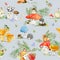 Cute mushrooms forest seamless pattern. Woodland Baby animals