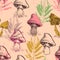 Cute mushrooms seamless pattern