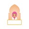 Cute muslim girl children praying on mosque design illustration vector