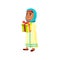 cute muslim girl getting gift box on birthday cartoon vector