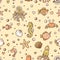 Cute muted doodle sealife vector seamless pattern