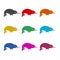 Cute narwhal icon or logo, color set
