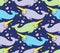 Cute narwhal pattern seamless. Cartoon small Arctic whale with horn background. Baby fabric texture