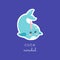 Cute narwhal vector sticker, kawaii smiling baby whale