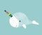 Cute narwhal whale with rainbow unicorn - vector