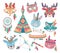 Cute native american or indian animal icons
