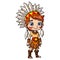 Cute native american indian girl cartoon on white background