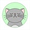 Cute Naughty, Grumpy Cat, Round Icon, Emoji. Gray Cat With A Whiskers Is Unhappy, Vector Image Isolated