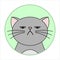 Cute Naughty, Grumpy Cat, Round Icon, Emoji. Gray Cat With A Whiskers Is Unhappy, Vector Image Isolated