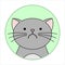 Cute Naughty, Grumpy Cat, Round Icon, Emoji. Gray Cat With A Whiskers Is Very Unhappy, Vector Image Isolated