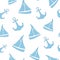 Cute nautical pattern with sailboat and anchor. Baby marine seamless pettern for fabric, for textile, for nursery